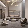 Modern Duplex Living Room Design With High Ceiling Pendant Lights Sofa And Stone Feature Wall