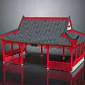 Cartoon Style Chinese Traditional Pavilion With Red Pillars Green Eaves And Carved Railings