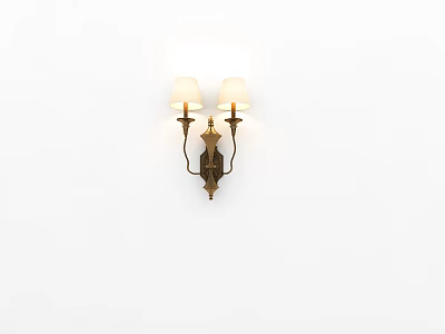 Classic Vintage Wall Lamp With Double White Shades Brass Finish Mounted On White Wall 3d model