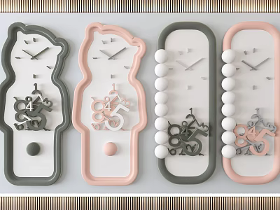 Cartoon Shaped Wall Clocks In Gray And Pink With Decorations 3d model Cartoon Shaped Wall Clocks In Gray And Pink With Decorations 3d model