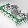 Automated Industrial Conveyor System With Green Belts And Metal Frame Structure