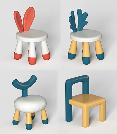 Colorful Kids Chair With Cute Backrest And Colorful Legs For Kids Room 3d model