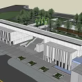 Modern Architectural Building Exterior Featuring Linear Facade Stairs Paved Ground And Seating Areas