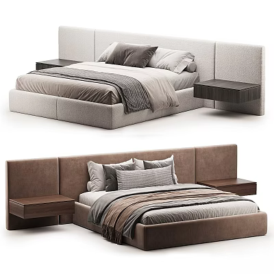 Modern Double Bed Designs With Light Gray And Brown Headboards Nightstands Pillows And Blankets 3d model