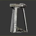 Old White Worn Stool With Broken Seat And Debris Under Dark Background