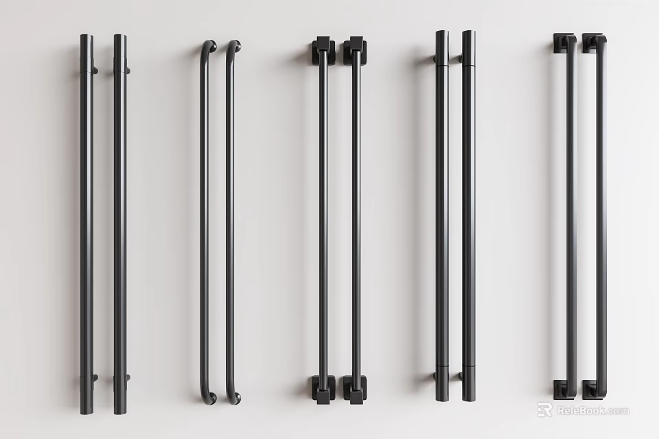 Black Metal Cabinet Handles With Various Modern Designs For Home Furniture 3d model 