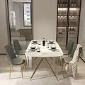 Elegant Modern Dining Table Set With Gray Upholstered Chairs And Golden Metal Legs
