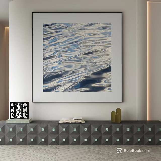 Abstract Painting With Rippling Blue Silver Wave Patterns For Modern Interior Wall Decor 3d model