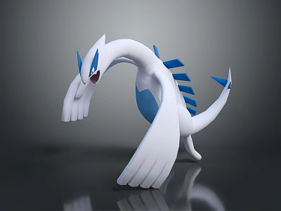 White Dragon Like Creature With Blue Spikes And Slender Body In Dynamic Pose 3d model