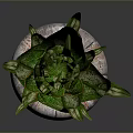 Green Lizard Resting On Marble Pot With Fresh Green Leaves