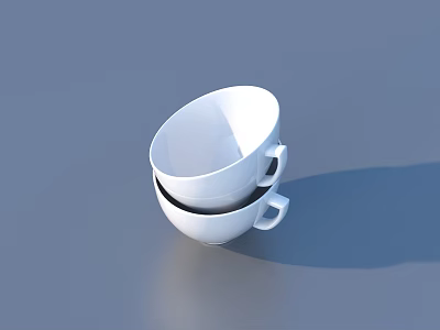 Two White Stacked Cups On A Simple Gray Background Surface 3d model