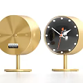 Gold Round Clocks with Black Dial White Red Hands and Hong Kong Designer Stand Base