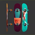 Three Colorful Skateboards in Orange Purple Turquoise with Creative Designs and Durable Wheels