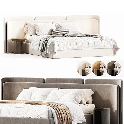 Modern Upholstered Double Bed With Elegant Headboard Color Options Pillows And Blanket 3d model