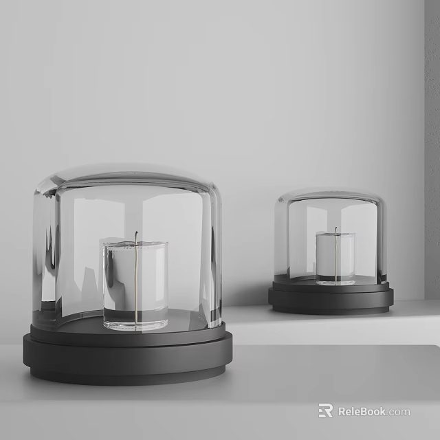Modern Table Lamps With Glass Shades Black Bases And Candle Shaped Lights On White Shelf 3d model 