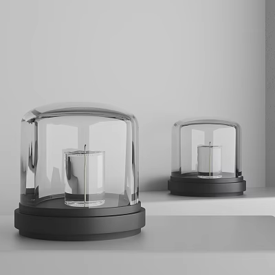 Modern Table Lamps With Glass Shades Black Bases And Candle Shaped Lights On White Shelf 3d model