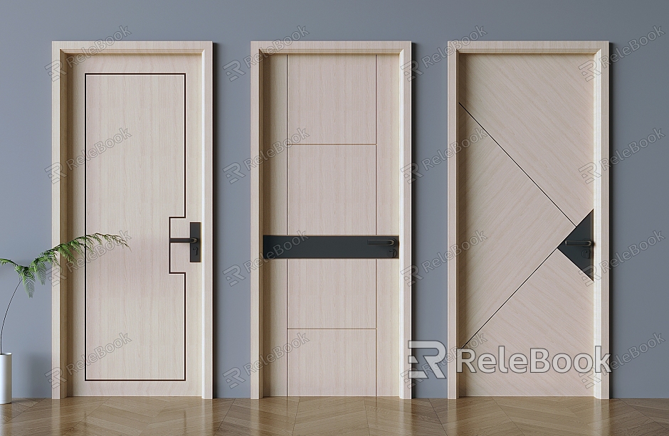 Modern Log Style Flat Door Japanese Style Solid Wood Single Door model