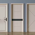 Three Modern Light Colored Swing Doors with Wooden Texture Geometric Patterns and Black Handles 3d model