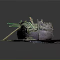 Wooden Shipwreck Model Display With Green Purple Hull And Rocky Wave Base