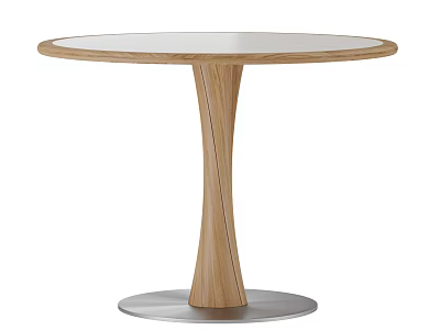 Modern Round Dining Table With Wooden Top And Sleek Metal Base Design 3d model