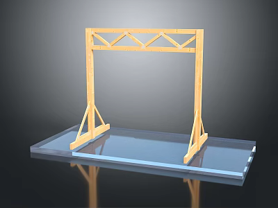 Wooden Building Frame Structure With Cross Beam Design And Transparent Base Platform 3d model