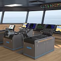 Ship Bridge Interior With NAVIA Control Panels Multiple Screens And Ocean View 3d model