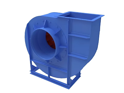 Blue Industrial Centrifugal Fan With Circular Inlet Square Housing And Stand 3d model