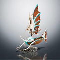Wooden Boat Artistic Decorative Model With Blue Brown Color Unique Sail Design Fish Shaped Stern
