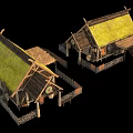 Traditional Wooden Houses With Thatch Roof And Rustic Wooden Frame Design