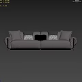 Modern Gray Leather Double Sofa With Patterned Pillows On White Wall Marble Floor 3d model