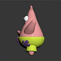 Happy Pink Starfish Character In Yellow Shorts With Purple Flowers And Open Arms