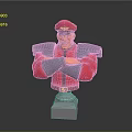 Game Character Bust With Red Uniform Blue Armor Crossed Arms Smiling Expression And White Base