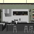 Modern Coffee Shop Interior Design With Good Time Sign Black Bar Counter And High Stools