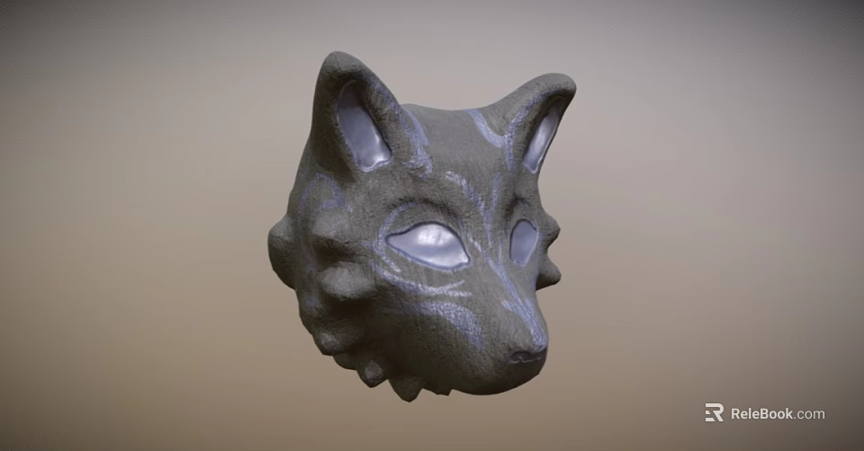 Gray Wolf Head Mask 3D Model With Detailed Ears And Eyes 3d model 