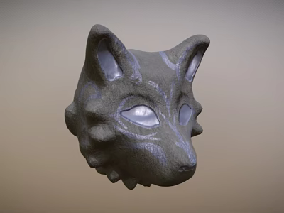 Gray Wolf Head Mask 3D Model With Detailed Ears And Eyes 3d model