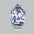 Traditional Blue and White Ceramic Jar with Decorative Lid and Intricate Floral Figure Patterns