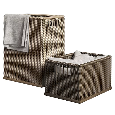 Wicker Storage Baskets With Tall And Square Design Gray Towel And White Cloth 3d model