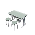 Modern Laboratory Workstation With Light Green Tabletop Two Stools And Cabinet 3d model