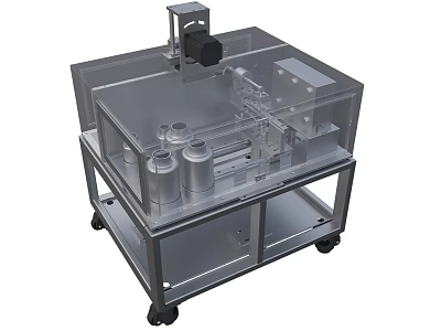 Industrial Processing Equipment with Metal Frame Transparent Enclosure Mobile Wheels and Internal Metal Cans 3d model