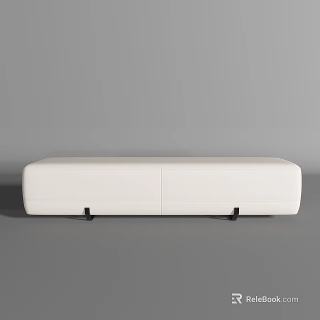 Modern White Upholstered Ottoman With Sleek Rectangular Shape And Black Support Legs 3d model 