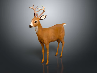 Realistic Brown Deer With Large Antlers Standing On Gray Background 3d model