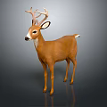 Realistic Brown Deer With Large Antlers Standing On Gray Background