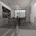 Modern Living and Dining Room Interior With Marble Wall Dining Table Staircase And Cabinets