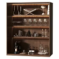 Stylish Tableware Collection on Wooden Shelf with Wine Glasses Coffee Accessories and Decorative Items