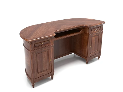 Traditional Wooden Desk With Curved Top Drawers Cabinets And Carved Legs 3d model