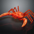 Red Crab With Large Claws On Black Background And Shiny Reflection