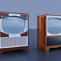 Two Vintage TVs With Wooden Cabinets Displaying Blue Sky And White Clouds