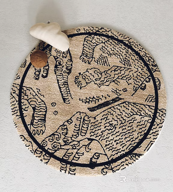 Round Rug With Hand Drawn Abstract Black Line Pattern On Light Colored Background 3d model