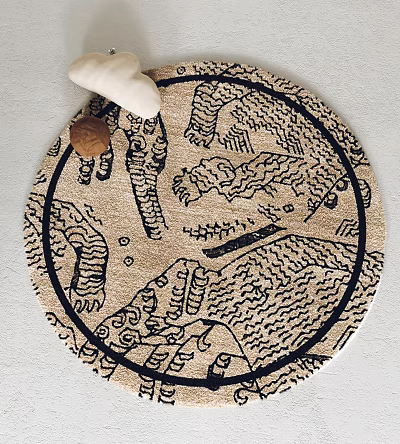 Round Rug With Hand Drawn Abstract Black Line Pattern On Light Colored Background 3d model