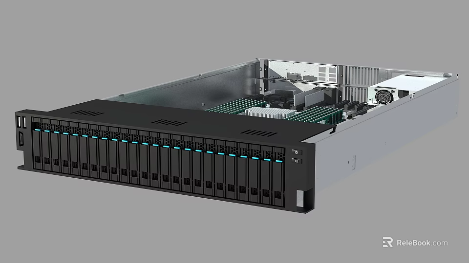 Rackmount Server Storage System With Multiple Hard Drive Bays LED Indicators And Internal Components 3d model 